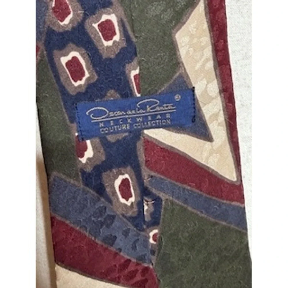 Oscar de la Renta Silk‎ Tie Couture Collection Italy Geometric Pattern